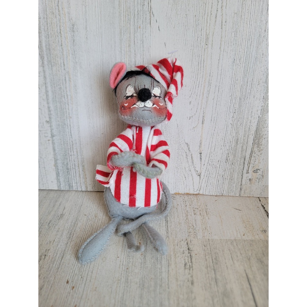 Annalee red striped nap cap PJ's gray mouse black hair mobility doll Xmas home